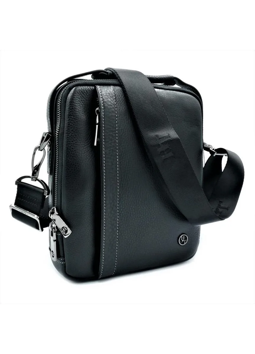Мужская кожаная сумка HTLeather 26х22х7 см натуральная кожа черная