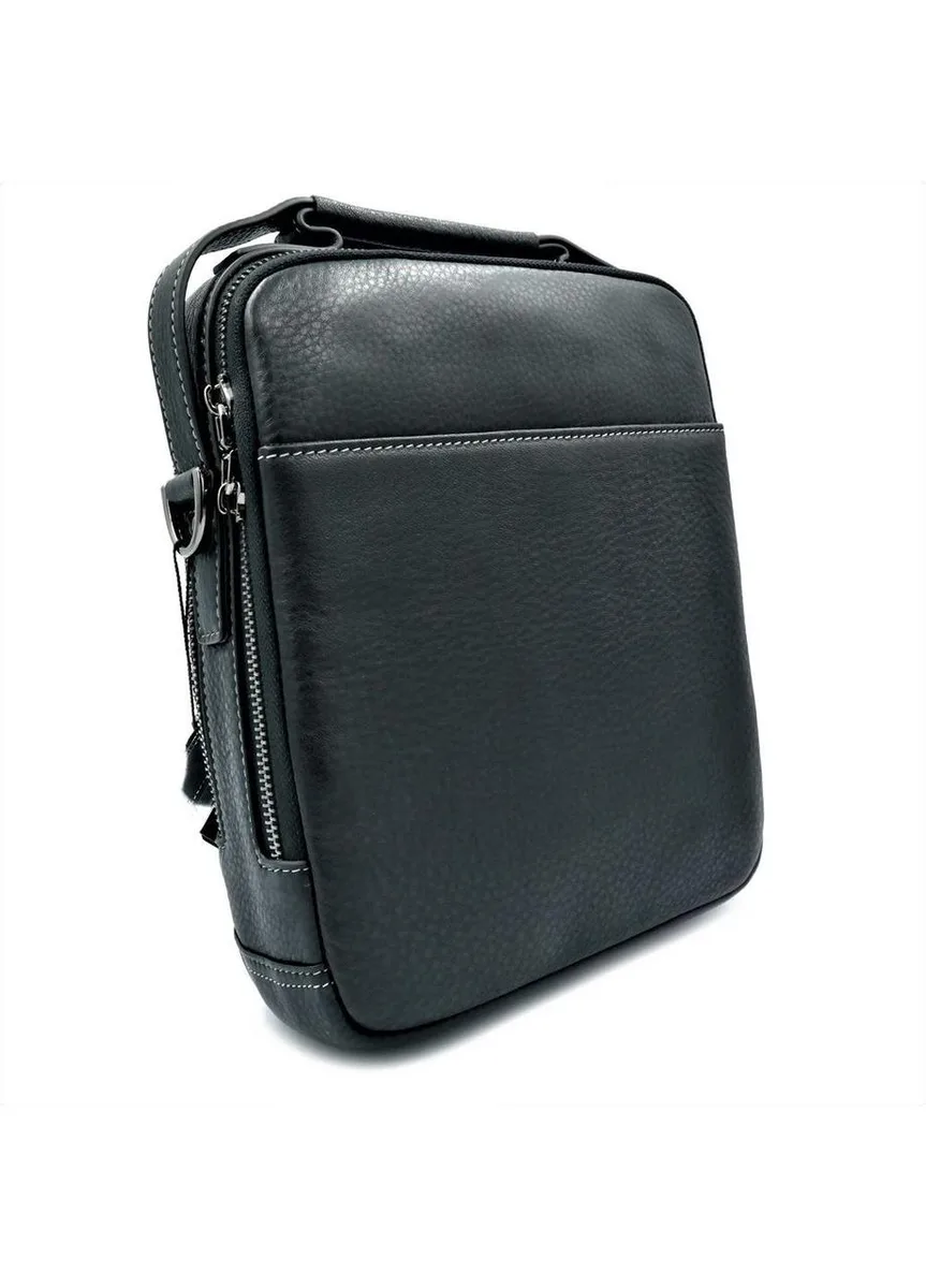 Мужская кожаная сумка HTLeather 26х22х7 см натуральная кожа черная