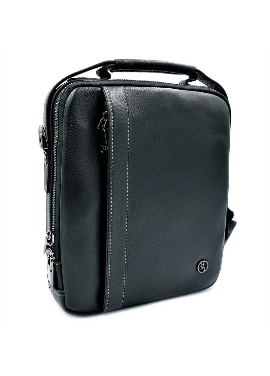 Мужская кожаная сумка HTLeather 26х22х7 см натуральная кожа черная