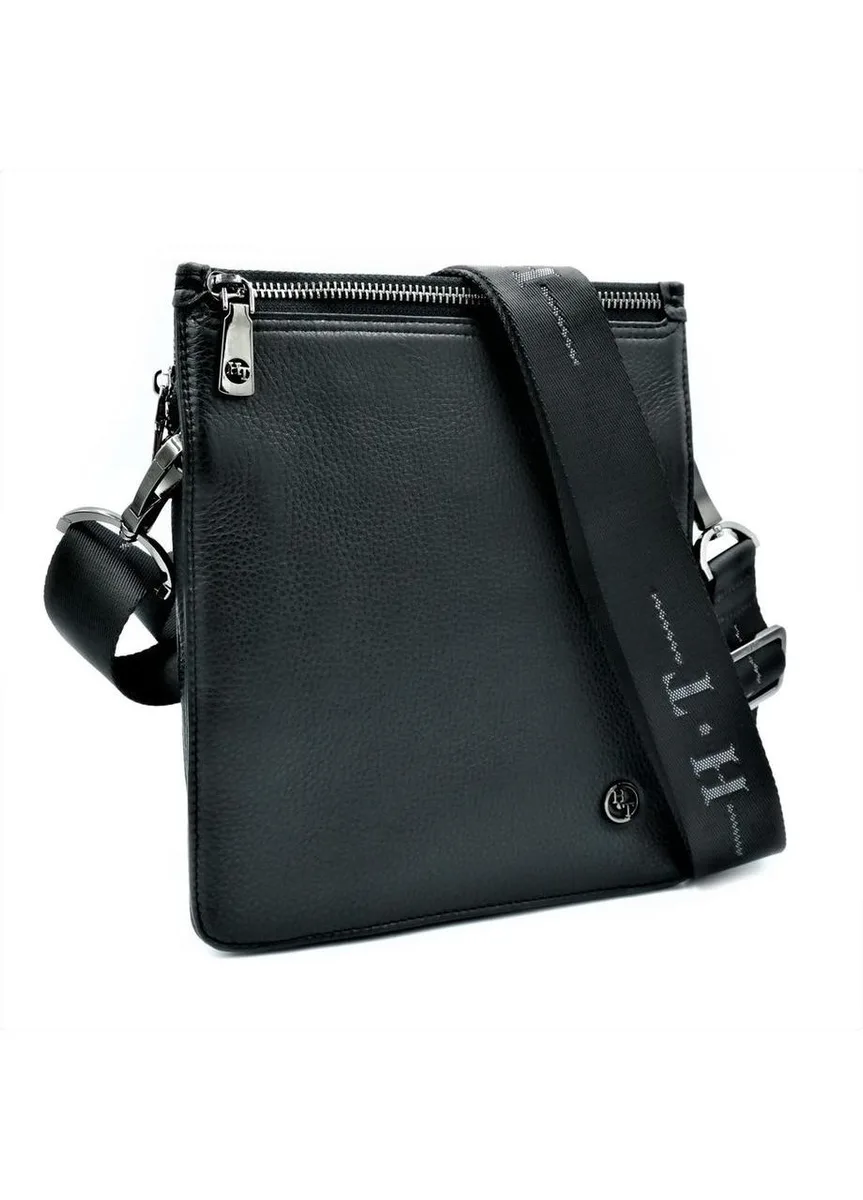 Мужская кожаная сумка HTLeather 25х21х5 см натуральная кожа черная