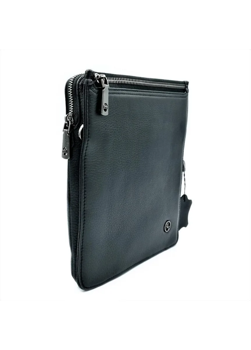 Мужская кожаная сумка HTLeather 25х21х5 см натуральная кожа черная