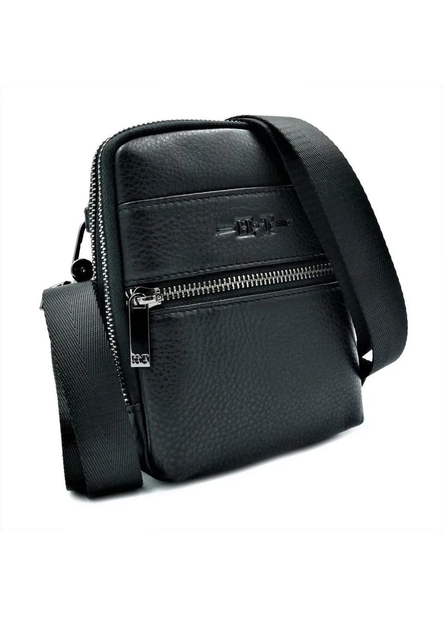 Мужская кожаная сумка HTLeather 17х13х5 см натуральная кожа черная