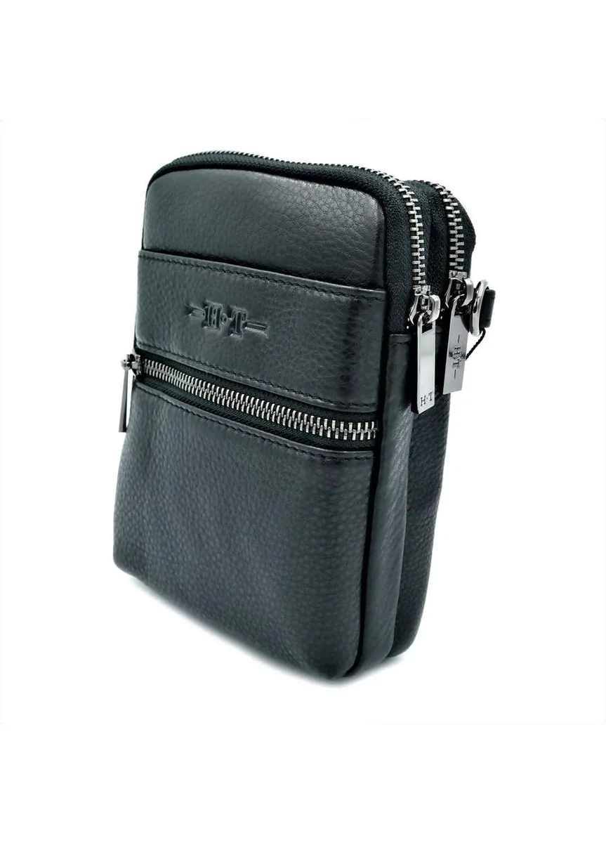 Мужская кожаная сумка HTLeather 17х13х5 см натуральная кожа черная