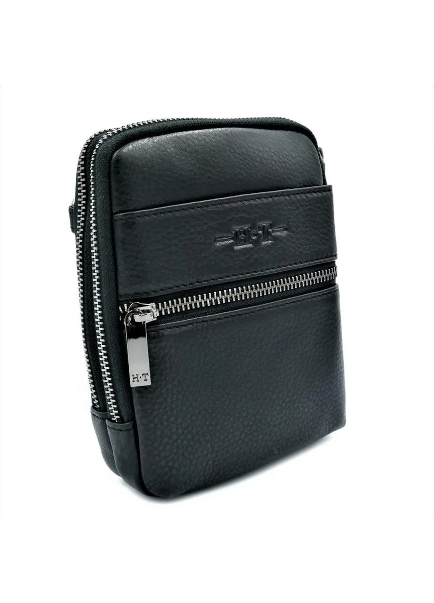 Мужская кожаная сумка HTLeather 17х13х5 см натуральная кожа черная