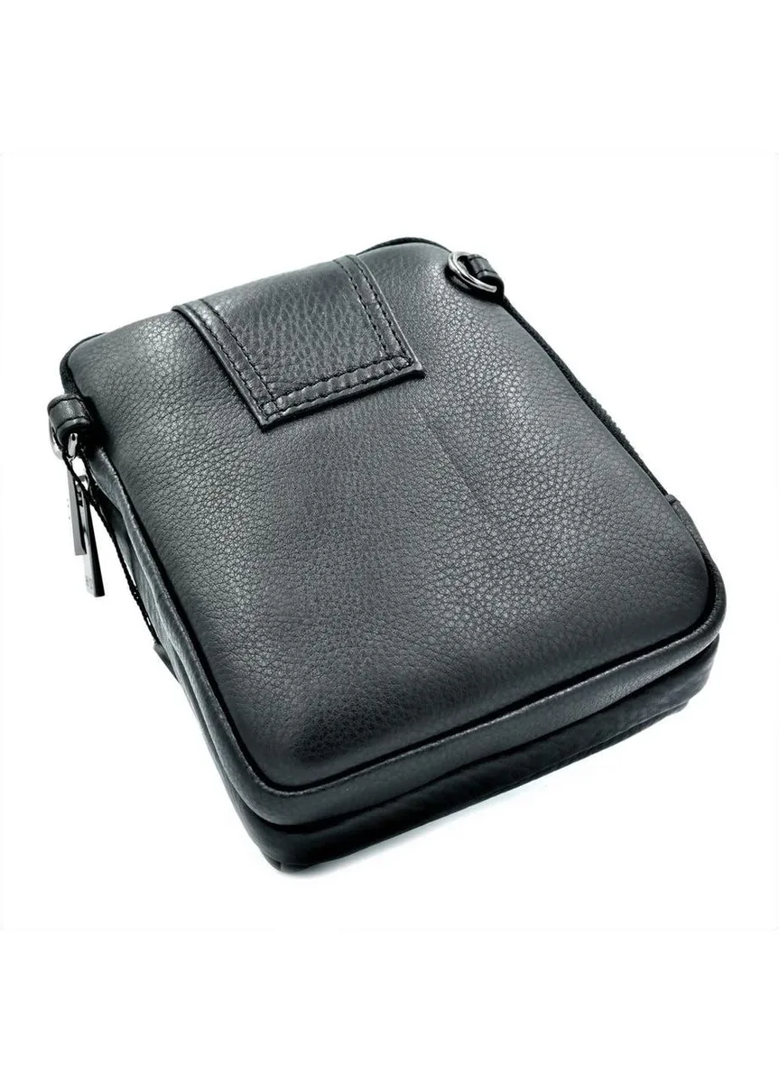 Мужская кожаная сумка HTLeather 17х13х5 см натуральная кожа черная