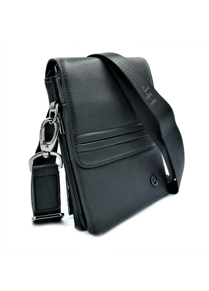 Мужская кожаная сумка HTLeather 21х16х8 см натуральная кожа черная