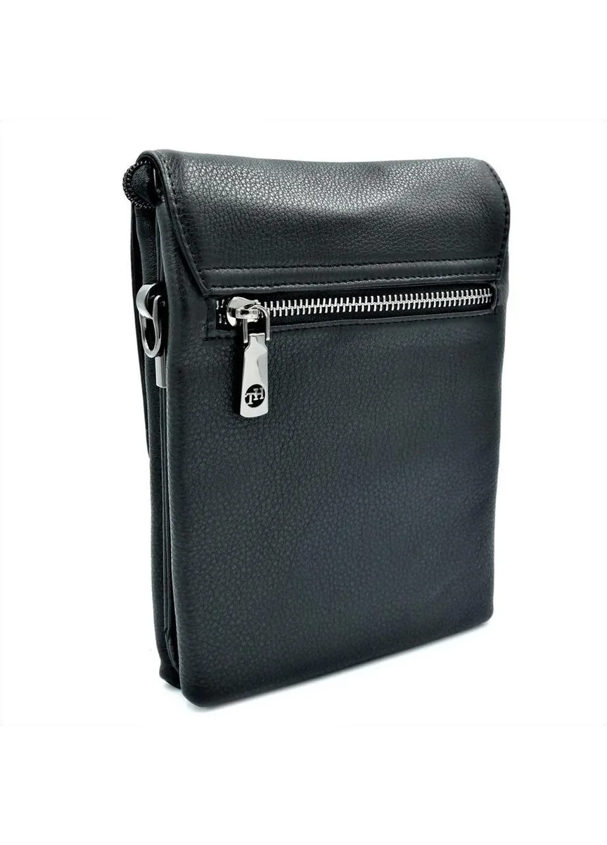 Мужская кожаная сумка HTLeather 21х16х8 см натуральная кожа черная