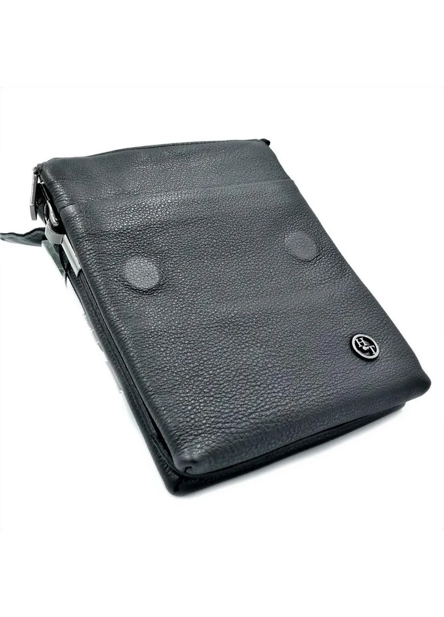 Мужская кожаная сумка HTLeather 21х16х8 см натуральная кожа черная