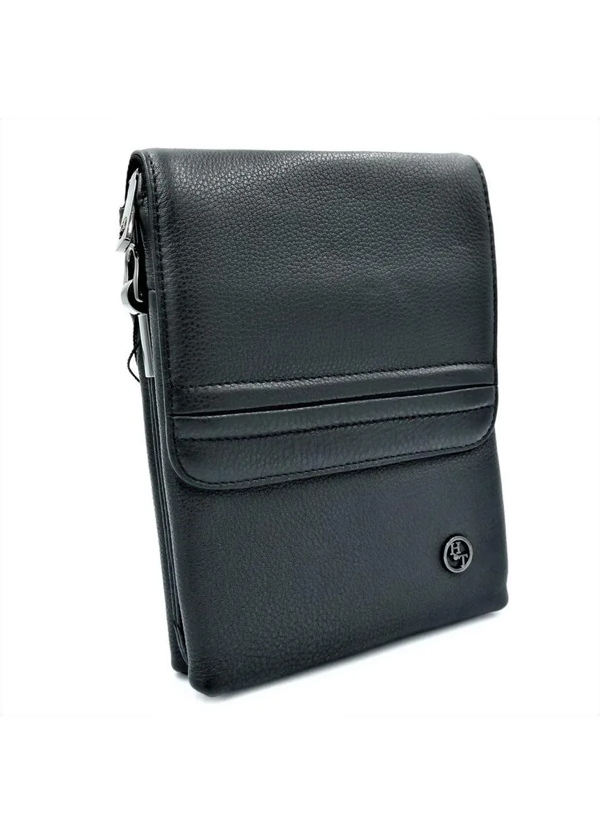 Мужская кожаная сумка HTLeather 21х16х8 см натуральная кожа черная