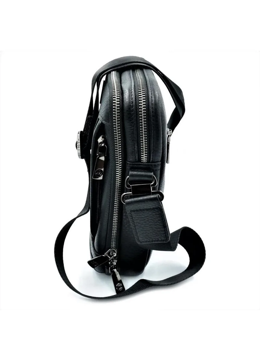 Мужская кожаная сумка HTLeather черная 26х20х9 см натуральная кожа
