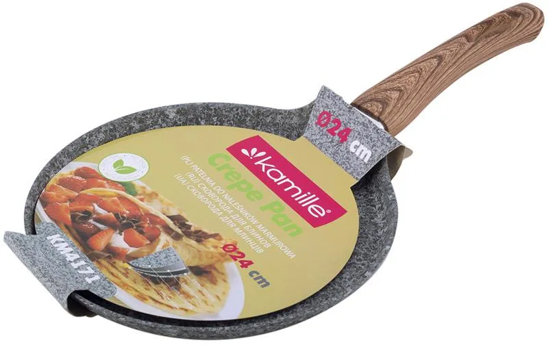 Сковорода млинна Kamille Grey Marble 24 см з антипригарним покриттям