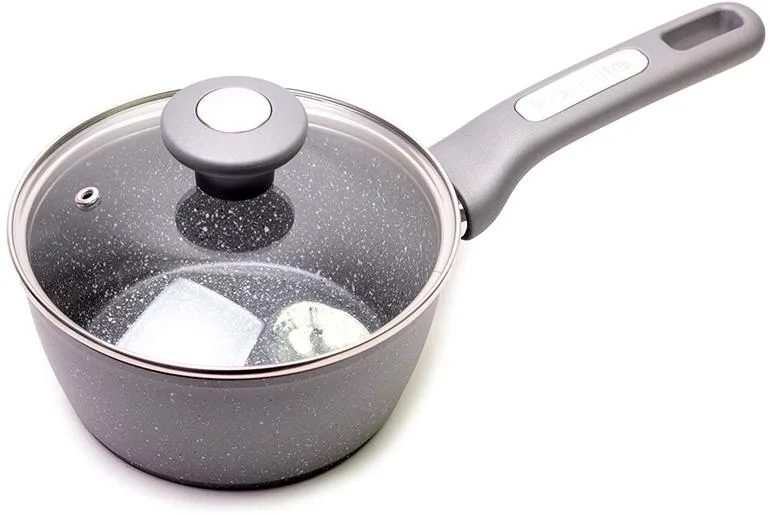Ковш Kamille Grey Gotland 18 см антипригарний з кришкою зі скла
