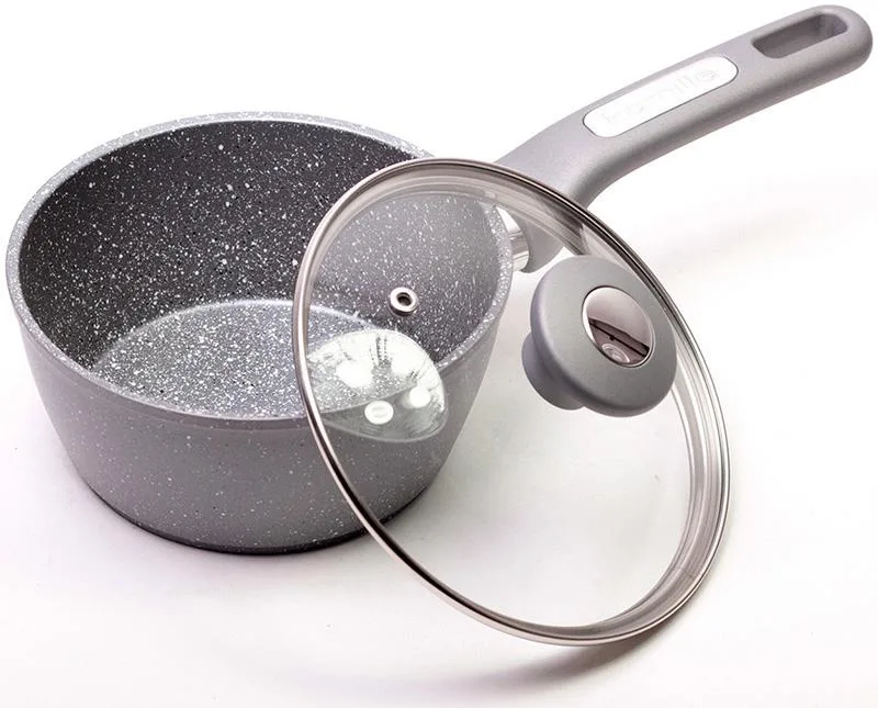 Ковш Kamille Grey Gotland 18 см антипригарный с крышкой из стекла