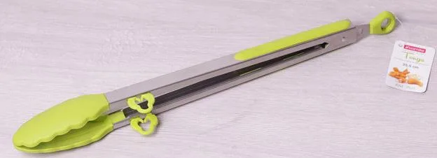 Щипцы Kamille силиконовые 35,5 см с металлической ручкой красные