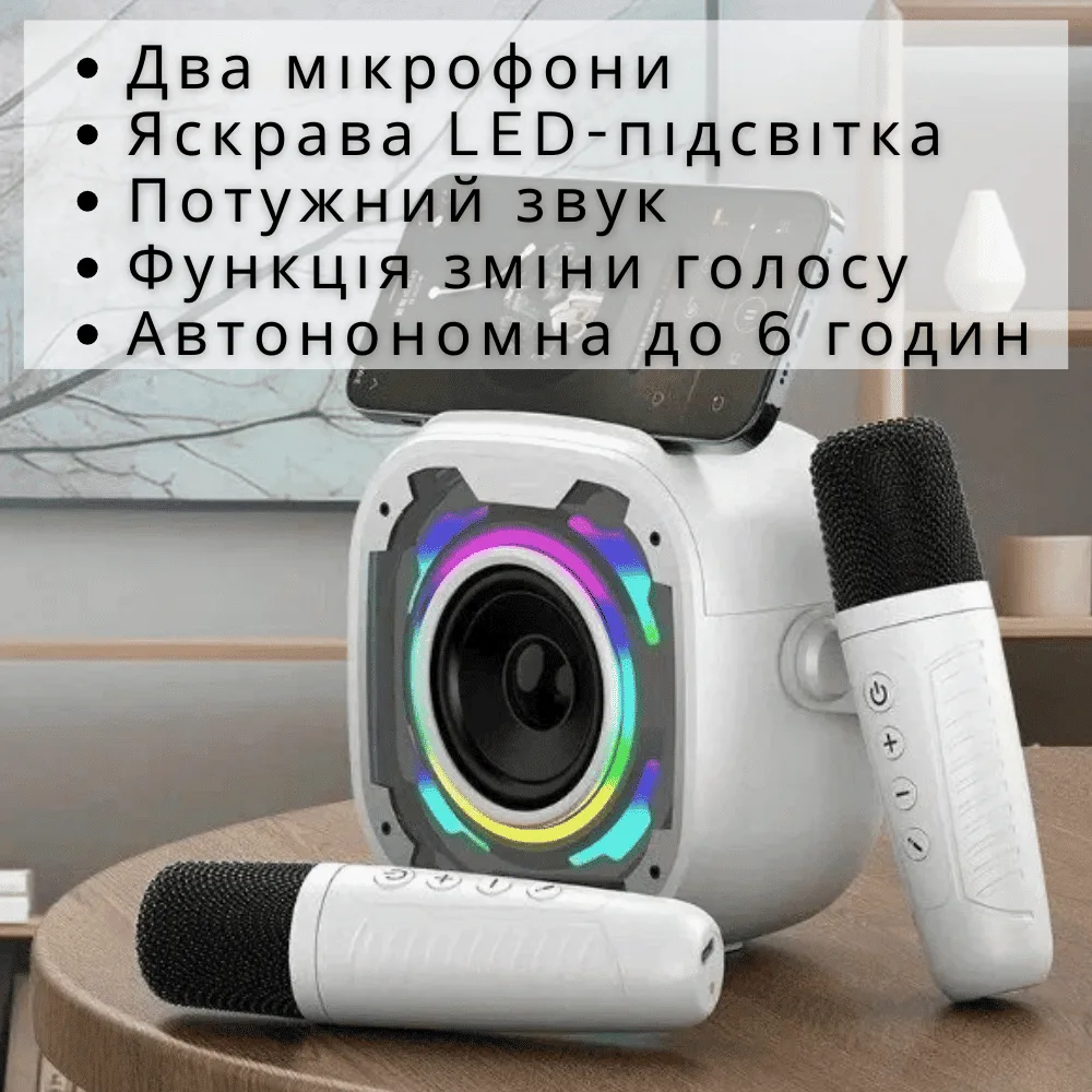 Портативна караоке система KTV V11 з двома мікрофонами Bluetooth 1200 мАг LED підсвічування 5 Вт