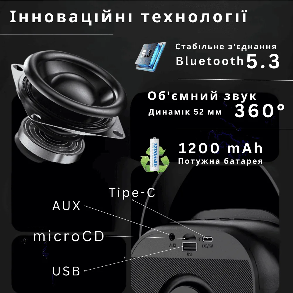 Портативна караоке система KTV V11 з двома мікрофонами Bluetooth 1200 мАг LED підсвічування 5 Вт