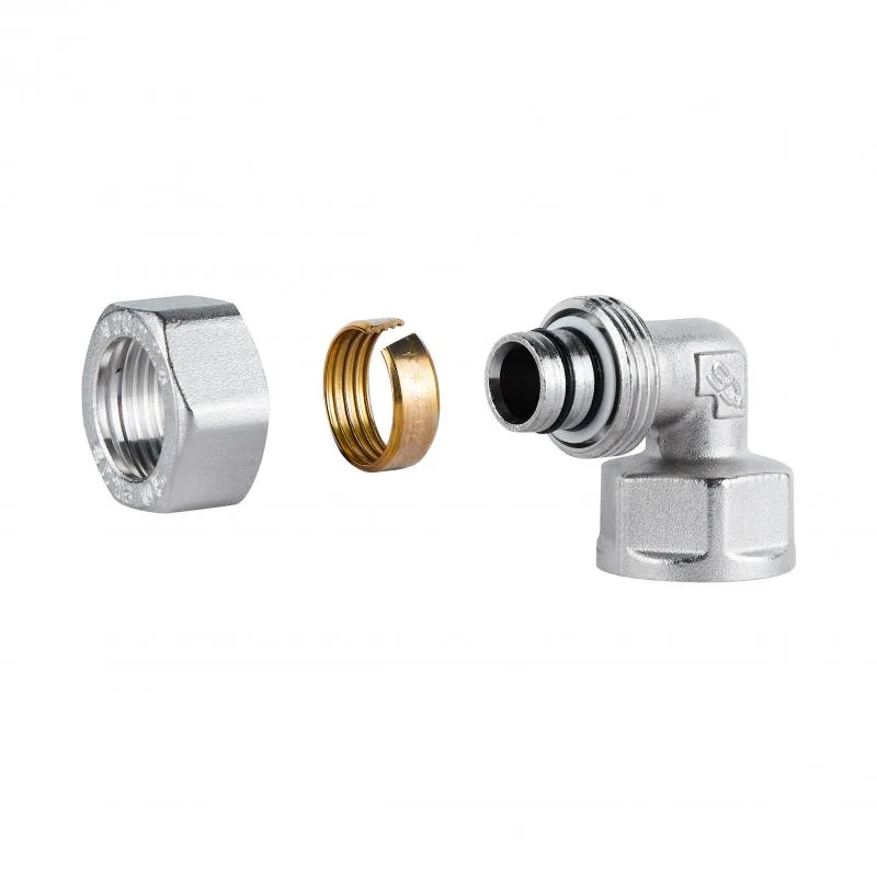Кут обтискний 20х3/4" латунь нікельований для металопластикової труби