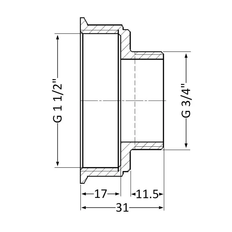 Перехідник редукційний 1 1/2"x3/4" латунний для трубопроводів опалення та водопостачання