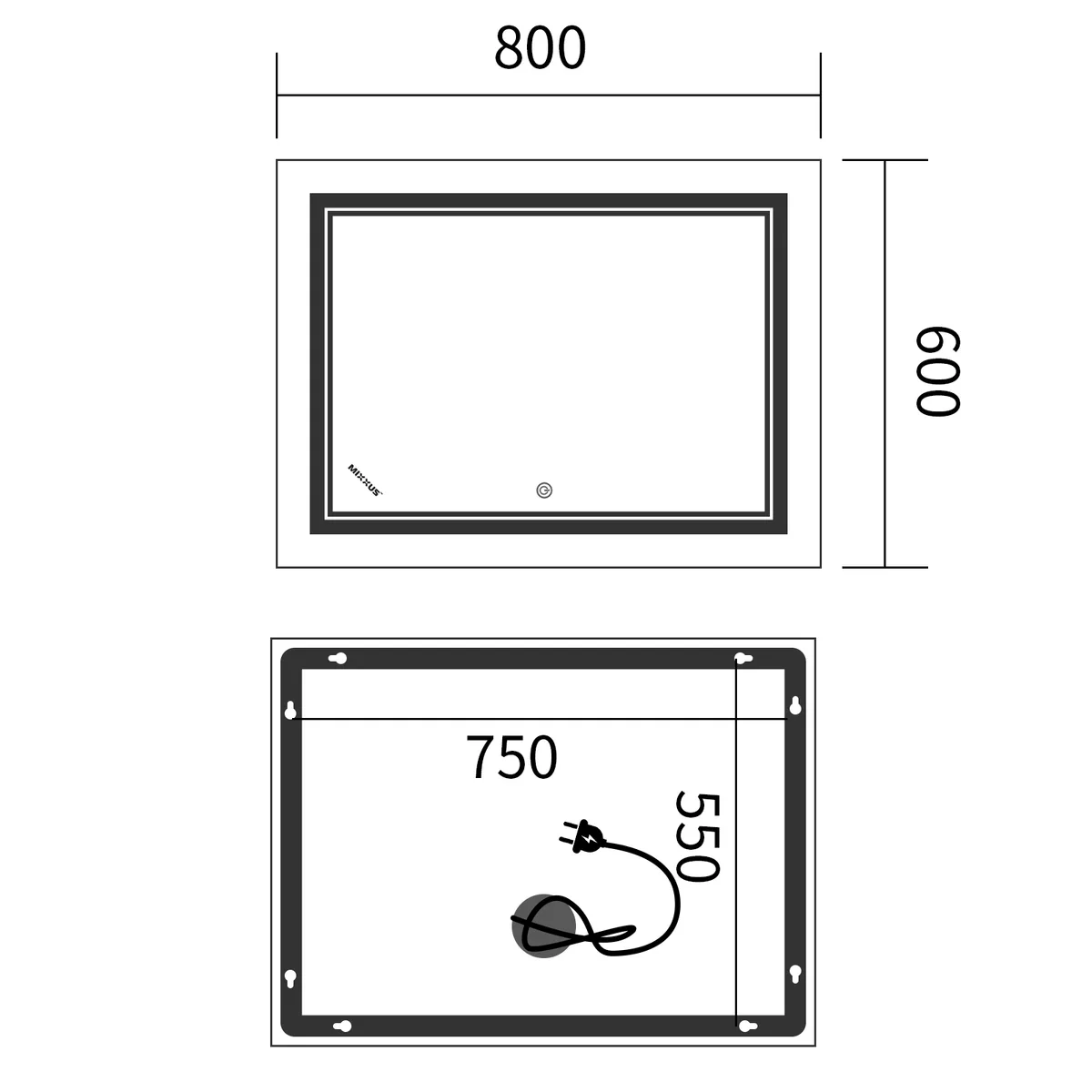 Дзеркало настінне з LED підсвічуванням QUADRO 80х60 см скло 5 мм біле
