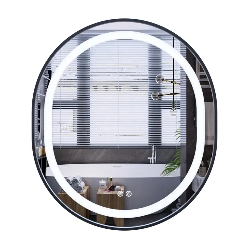 Дзеркало настінне LED ELLIPSE MV05 80х70 см овальне чорне з димером та антизапотіванням