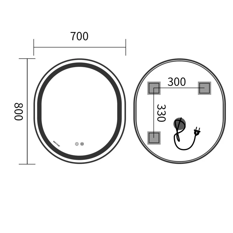 Дзеркало настінне LED ELLIPSE MV05 80х70 см овальне чорне з димером та антизапотіванням
