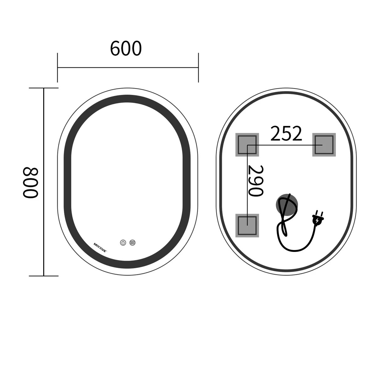 Зеркало настенное LED MIXXUS PREMIUM ELLIPSE 80x60 см алюминиевое антизапотевающее