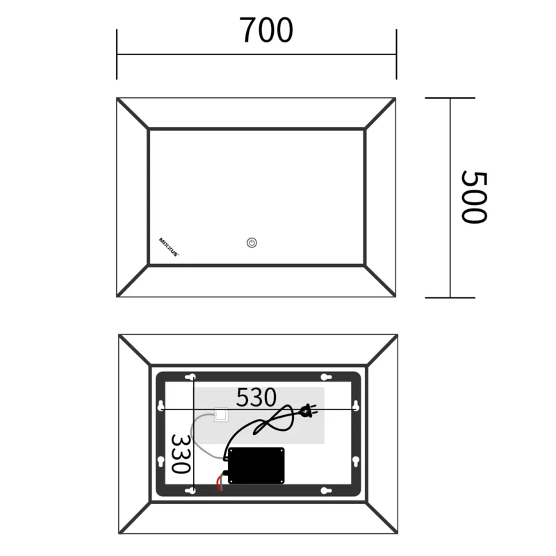 Дзеркало настінне Mixxus CUBIC MR14 LED Touch 70x50 см безмідне біле