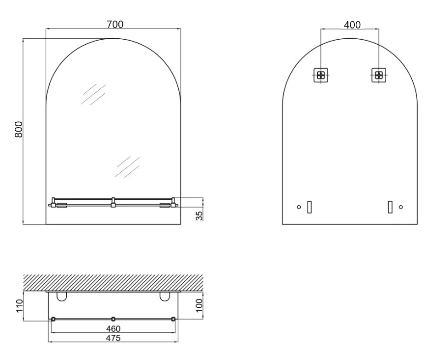 Зеркало настенное LAGUNA MRZ03 Прямоугольное с дугообразным верхом Стекло 70x80 см