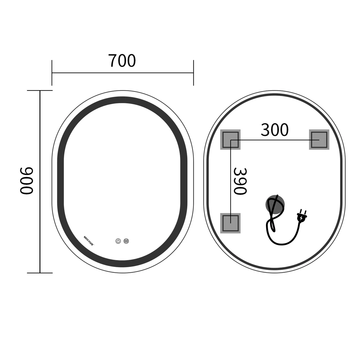 Дзеркало настінне овальне LED Touch 90х70 см алюмінієве ELLIPSE з димером