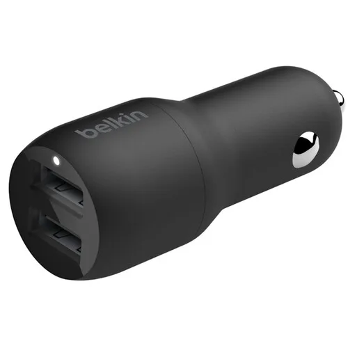 Автомобильное зарядное устройство Belkin 24Вт 2xUSB-A, кабель USB-A > USB-C, 1м, черный