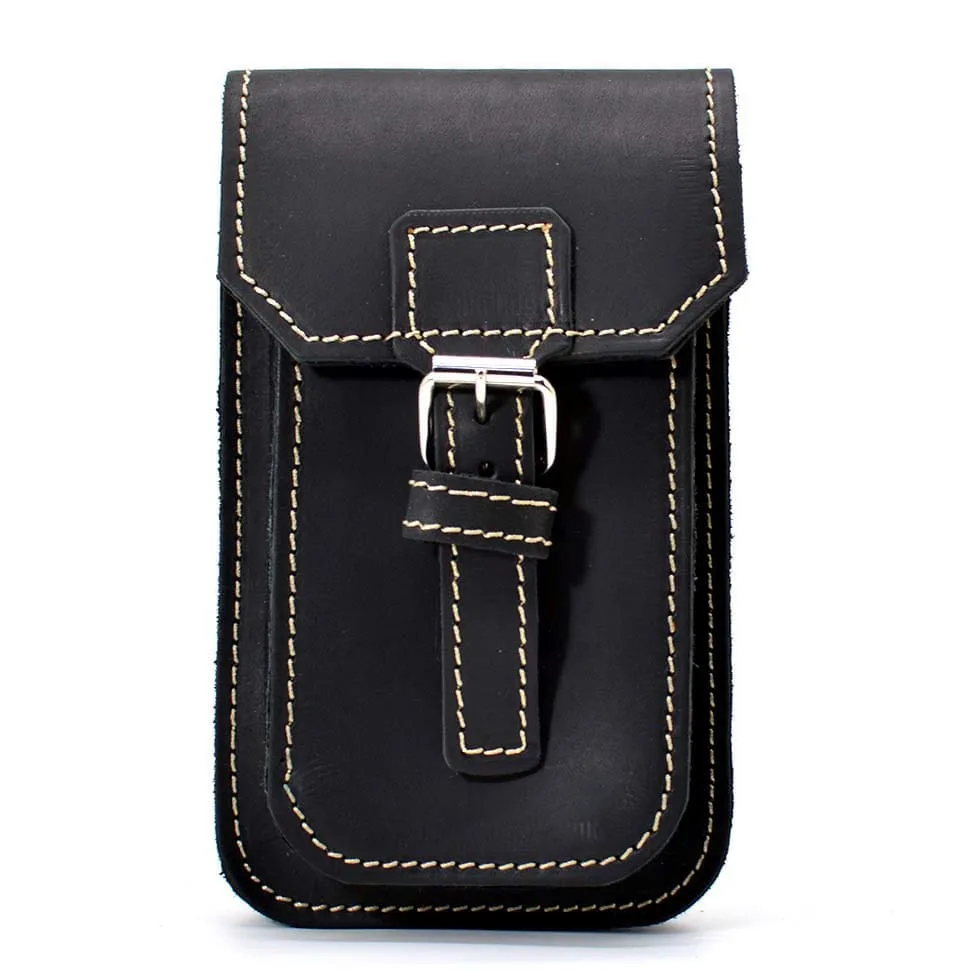 Кожаная сумка на пояс черная TARWA натуральная кожа для мужчин чехол для телефона и мелочей