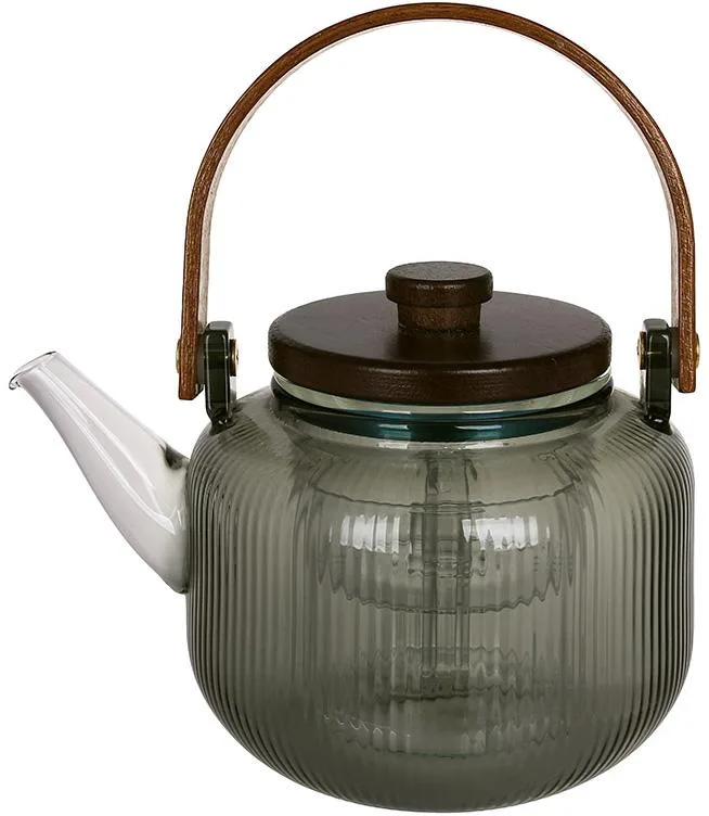 Заварювальний чайник Rauma Smokey Grey скляний 800 мл з дерев’яною кришкою
