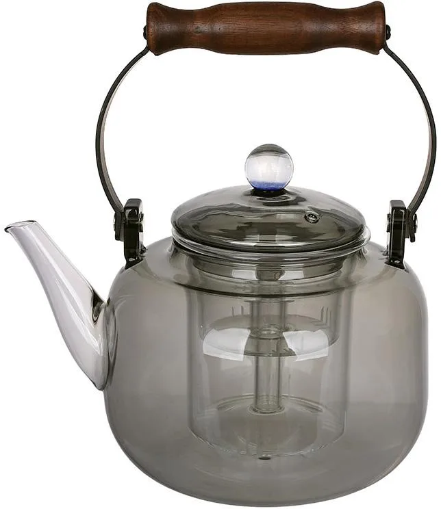 Чайник заварочний BonaDi скляний 1000 мл Smokey Grey з дерев'яною ручкою