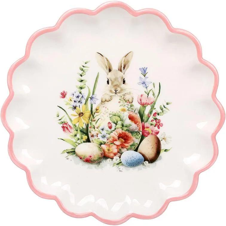 Тарілка для яєць Spring Joy Кролик у Квітках Ø20 см з рожевою каймою