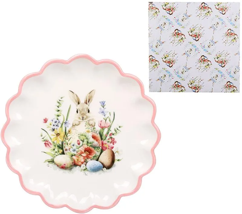 Тарілка для яєць Spring Joy Кролик у Квітках Ø20 см з рожевою каймою