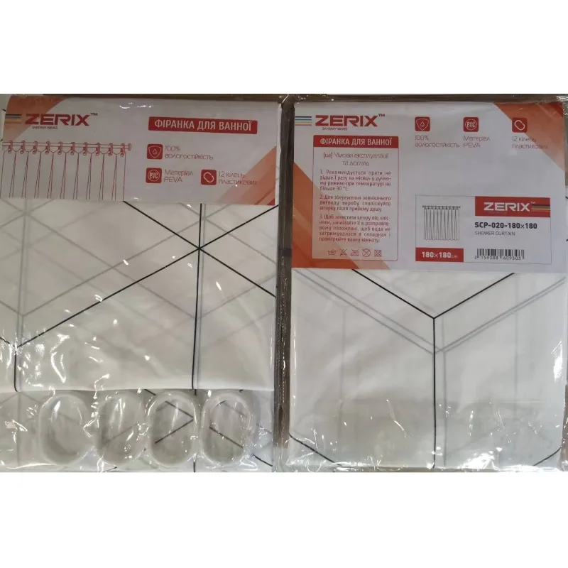 Шторка для ванної Zerix PEVA 180x180 Візерунок Зигзаг білий