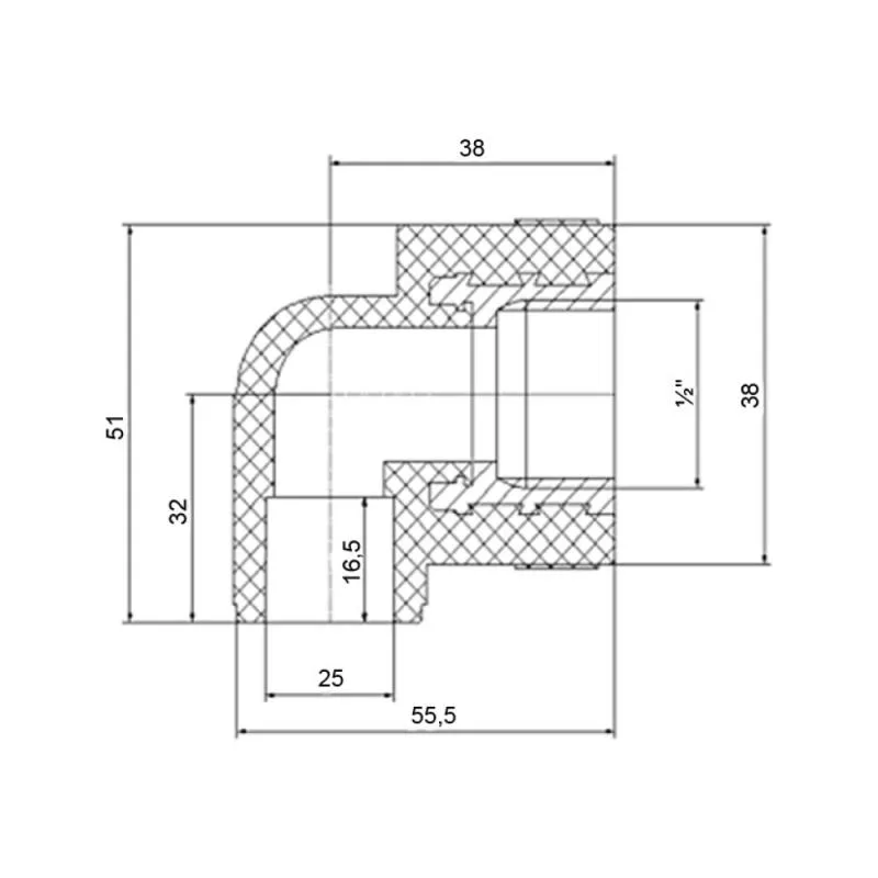 Уголок PPR 25x1/2" 90° ВР Серый Полипропилен Латунь