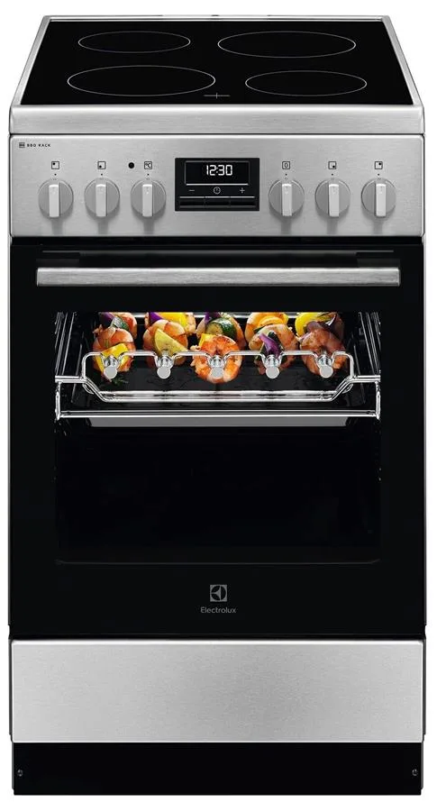 Електрична склокерамічна плита Electrolux, 57л, 50x60см, з дисплеєм, конвекцією та мангальною підставкою, нержавіюча сталь.