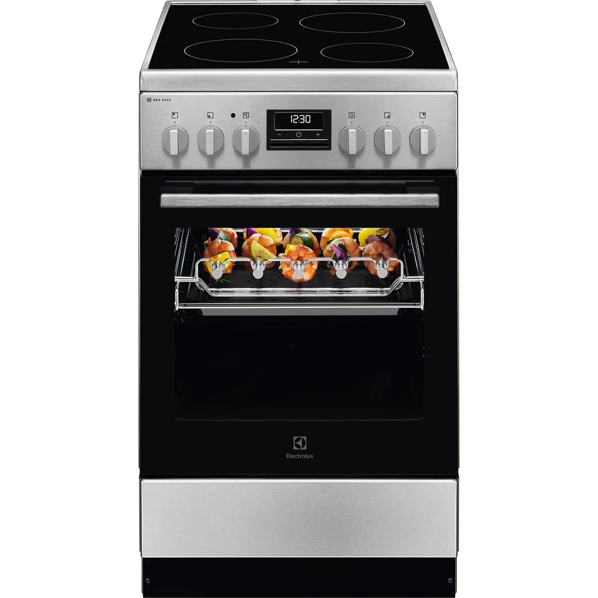 Електрична склокерамічна плита Electrolux, 57л, 50x60см, з дисплеєм, конвекцією та мангальною підставкою, нержавіюча сталь.