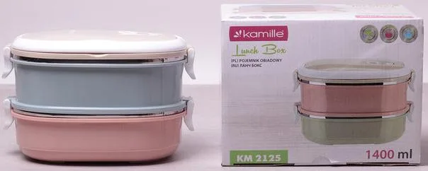 Ланч-бокс Kamille нержавіюча сталь 1400 мл блакитний рожевий 20х14,5х13,5 см