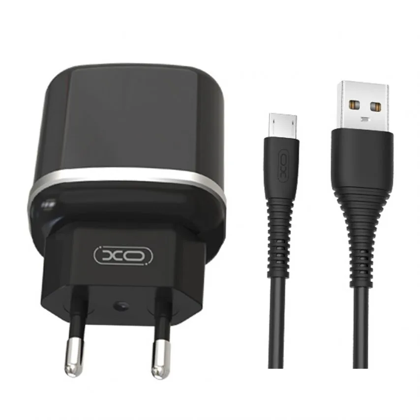 Сетевое зарядное устройство XO 2USB 2.4A черное с кабелем Micro 1м