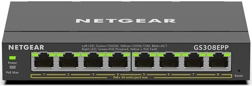 Комутатор NETGEAR GS308EPP 8xGE PoE, 123Вт, WebSmart