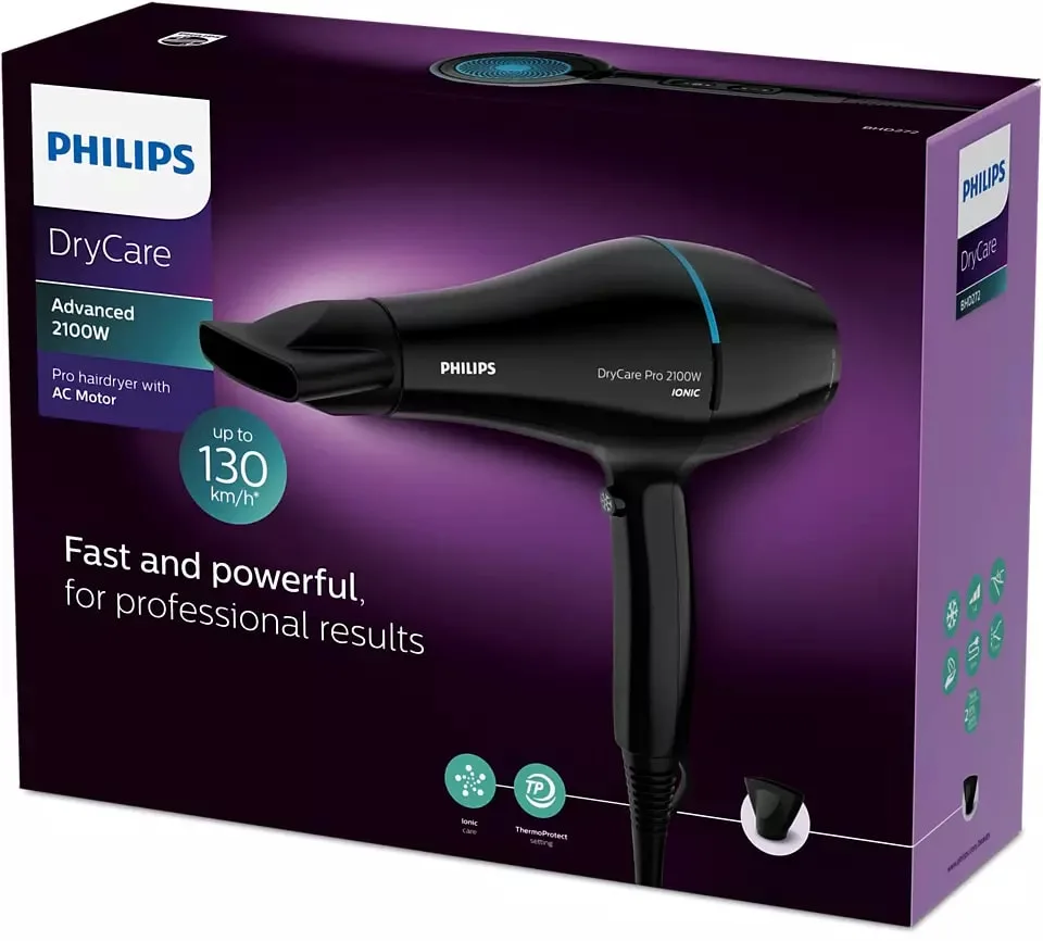 Фен Philips, 2100 Вт, 4 швидкості, іонізація, холодний обдув, чорний.