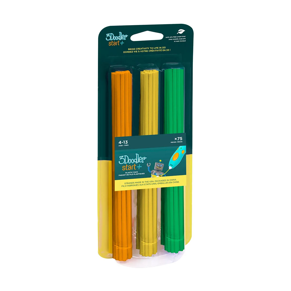Набір стрижнів 3Doodler Start полімер 75 шт помаранчевий жовтий зелений