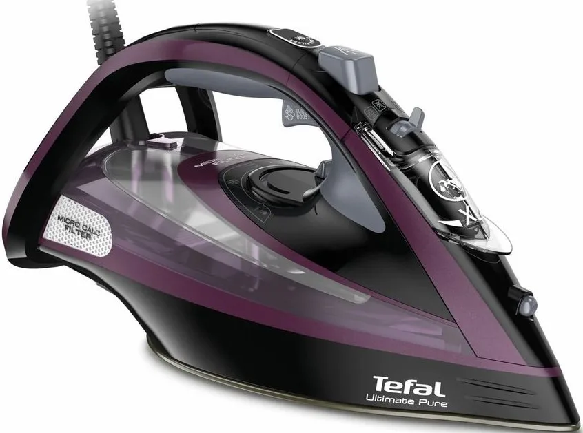 Праска Tefal Ultimate Pure, 3000Вт, 350мл, паровий удар -240гр, постійна пара - 55гр, керамічна підошва, чорний з фіолетовим.
