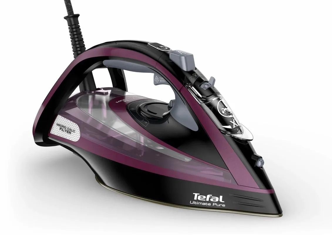 Праска Tefal Ultimate Pure, 3000Вт, 350мл, паровий удар -240гр, постійна пара - 55гр, керамічна підошва, чорний з фіолетовим.
