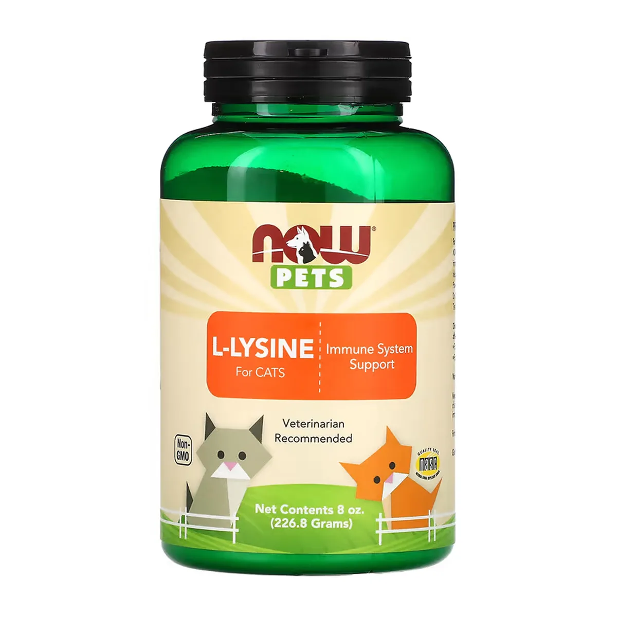 Порошок L-лізину Now Foods 226.8 г для котів підтримка імунної системи, здоров'я дихальних шляхів, очей.