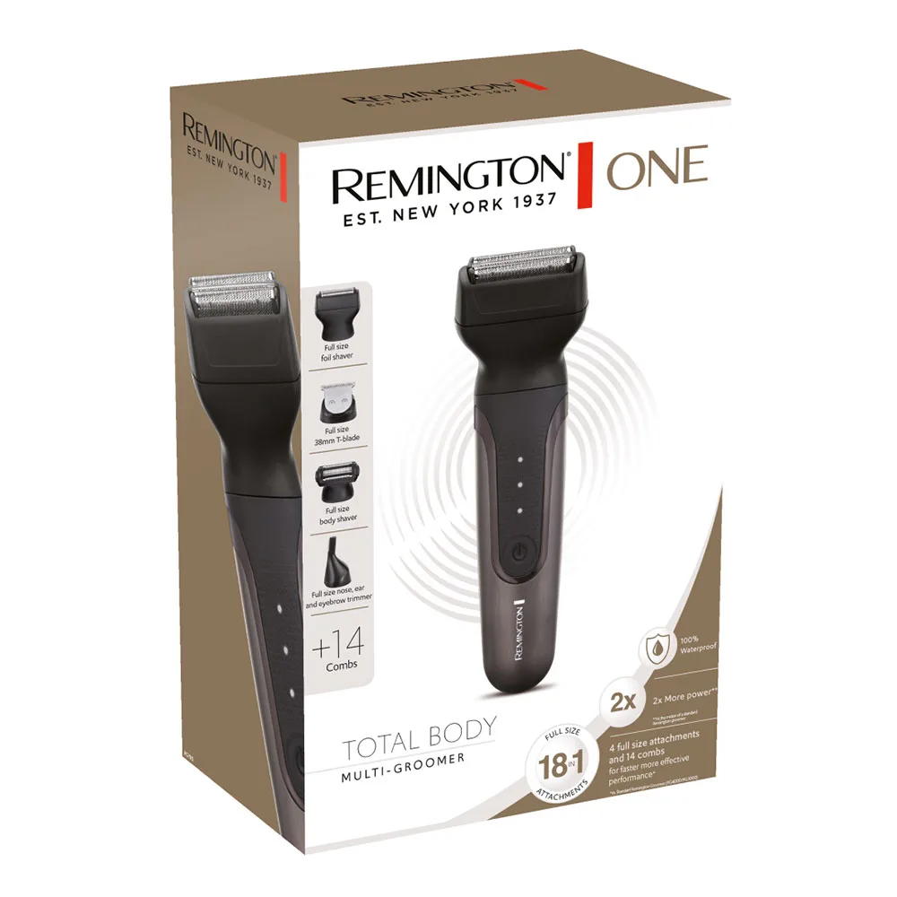 Машинка для стрижки Remington One, для бороды, усов, головы и тела, носа и ушей, аккумуляторная, 18 насадок, сталь, черная