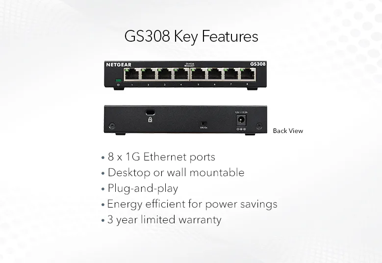 Комутатор NETGEAR GS308 8xGE, Некерований