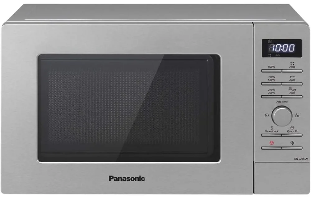 Мікрохвильова піч Panasonic, об'ємом 20 літрів, з електронним управлінням, потужністю 800 Вт, з дисплеєм та кнопковим відкриттям,